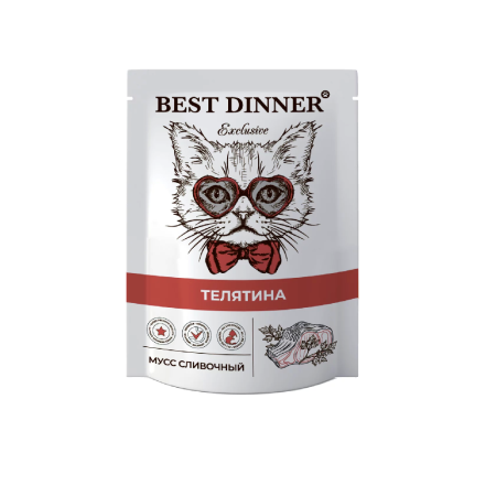 паучи Best Dinner кошек и котят с 1 мес. мусс сливочный, телятина, 85гр